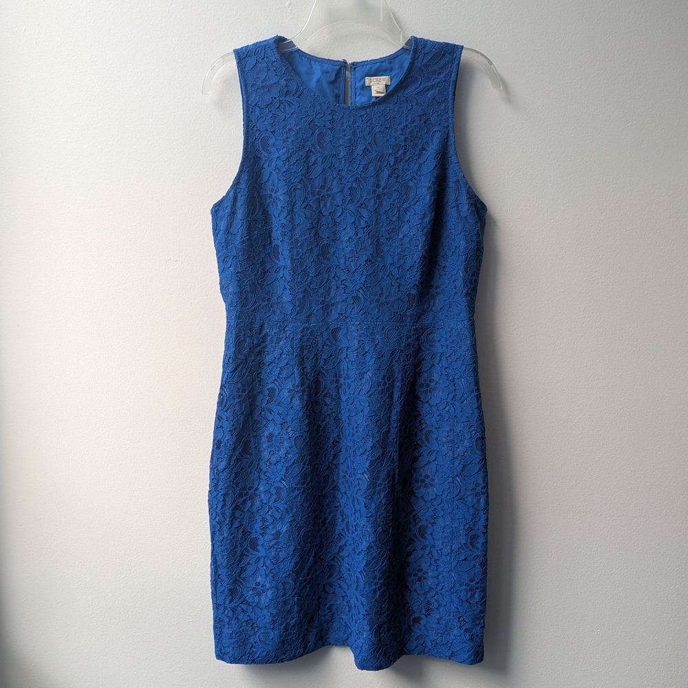 J.Crew Lace Sheath Dress Royal Blue Sleeveless Floral Sz 10 Cocktail Wedding